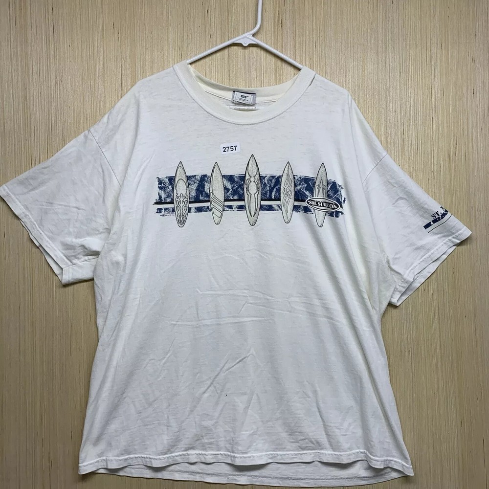 Vintage Surfing Shirt Adult 2XL White Short Sleeve Men's Surfboard  Graphic Y2K