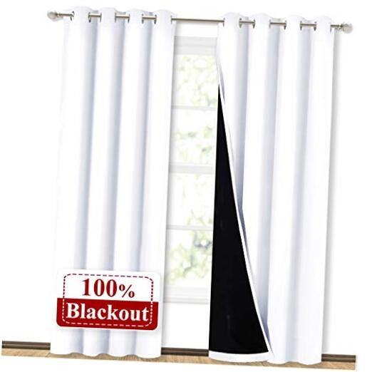 NICETOWN Blackout Curtains 52x84 Inches 2-Pack Pure White Energy Efficient Light Blocking