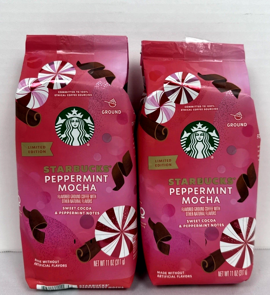 Starbucks Peppermint Mocha Ground Coffee Light Roast 11 oz 2 Bags LIMITED TIME-image
