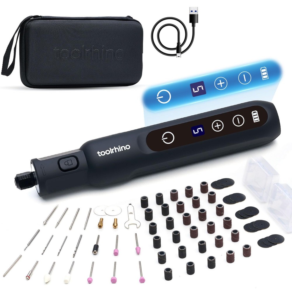 toolrhino Cordless Rotary Tool Kit, 3.7V Wood Carving Tools with 5 Speed and ...