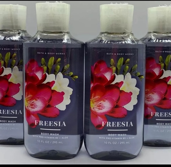6 (SIX) Bath & Body Works FREESIA Body Wash Shower Gel 10oz Aloe & Vit B5