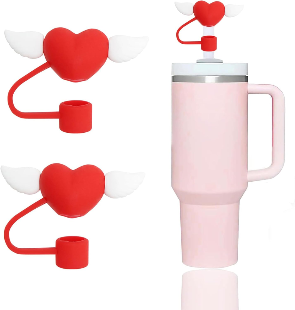 2 Pcs Love Wings Silicone Straw Cover for Stanley Cup, Red Reusable Cap