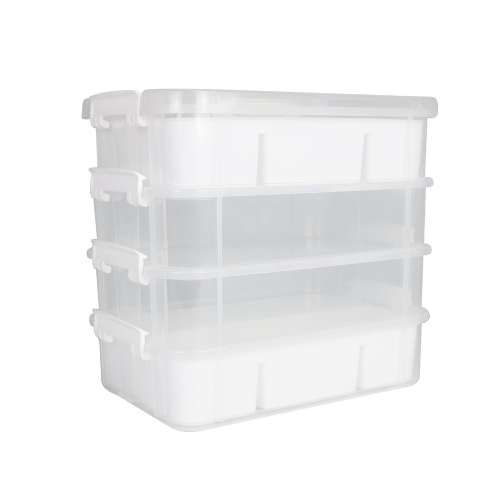 4-Tier Stackable Plastic Craft Storage Box for Hobby Supplies