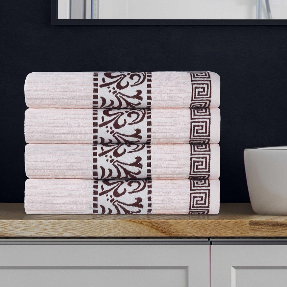 Athens Cotton Bath Towel Set, Greek Key Floral Decor for Bathroom, Guest Bath...