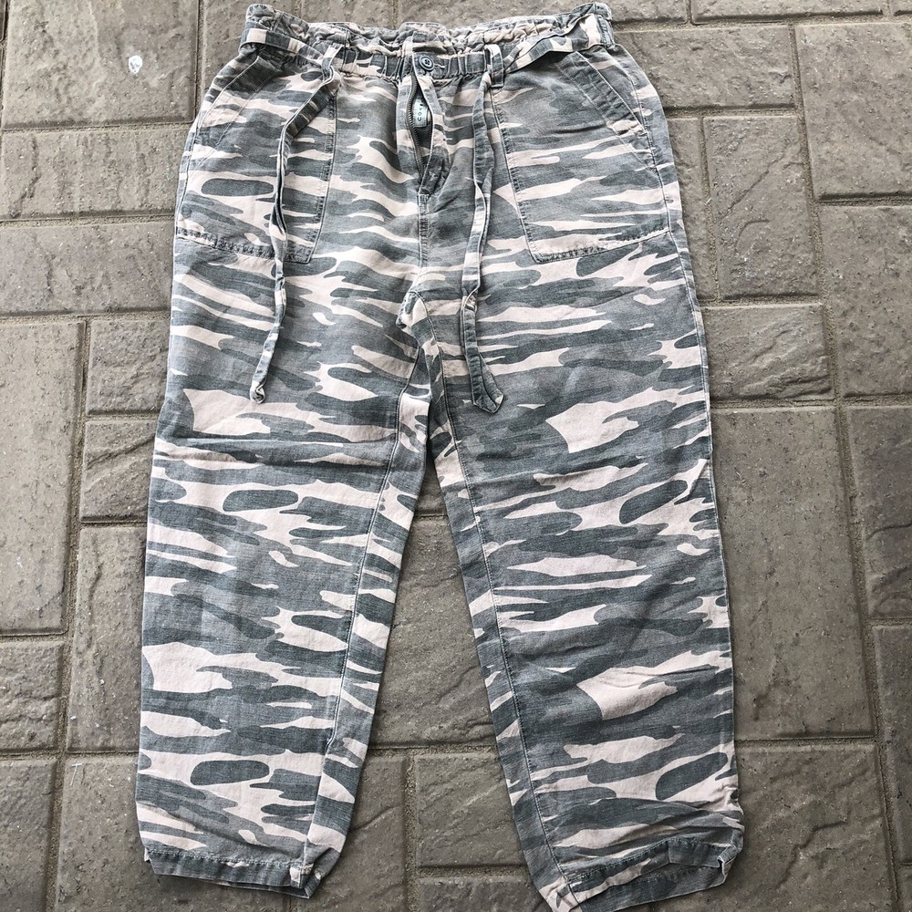 Pantalones Lucky Brand para mujer 12 camuflados utilitarios novio volantes cintura mezcla de lino