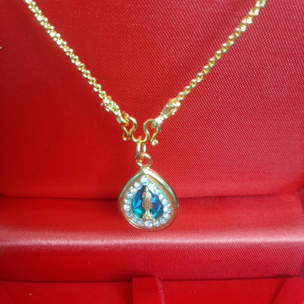 Necklace Birthday Friday Blue Thai Buddha Amulet Gold Micron Gem Pendant