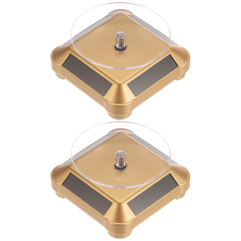 2pcs Solar Display Stand Turntable 360° Rotating ABS Gold Tone Double Use