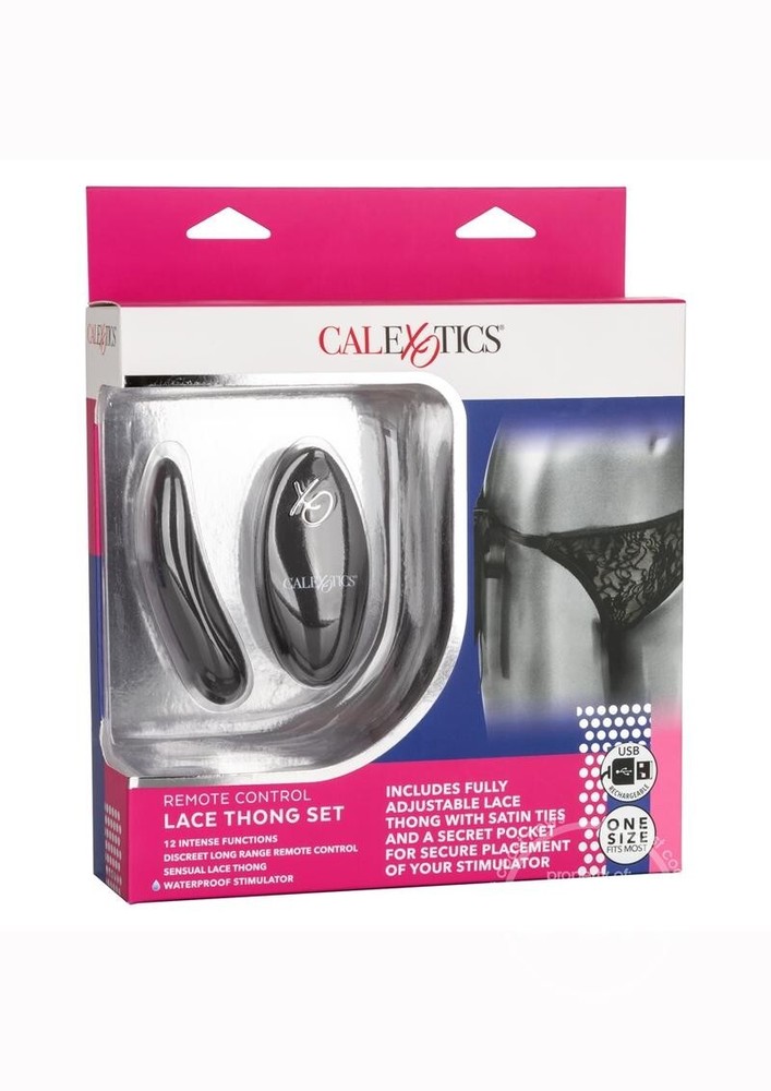 Remote Control Lace Thong Set - Black  -