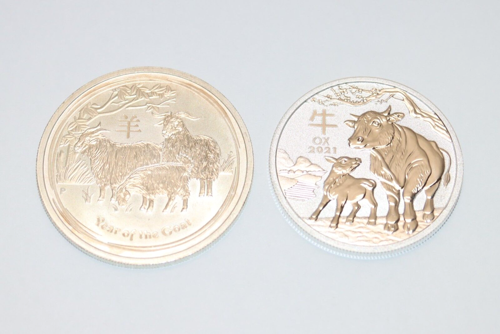 2021 Australian Ox & 2015 Year of the Goat 1/2 oz .999 Fine Silver Coins