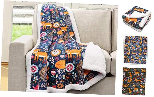 Pixie Fox Reversible Sherpa Throw Blanket, 50” W x 60