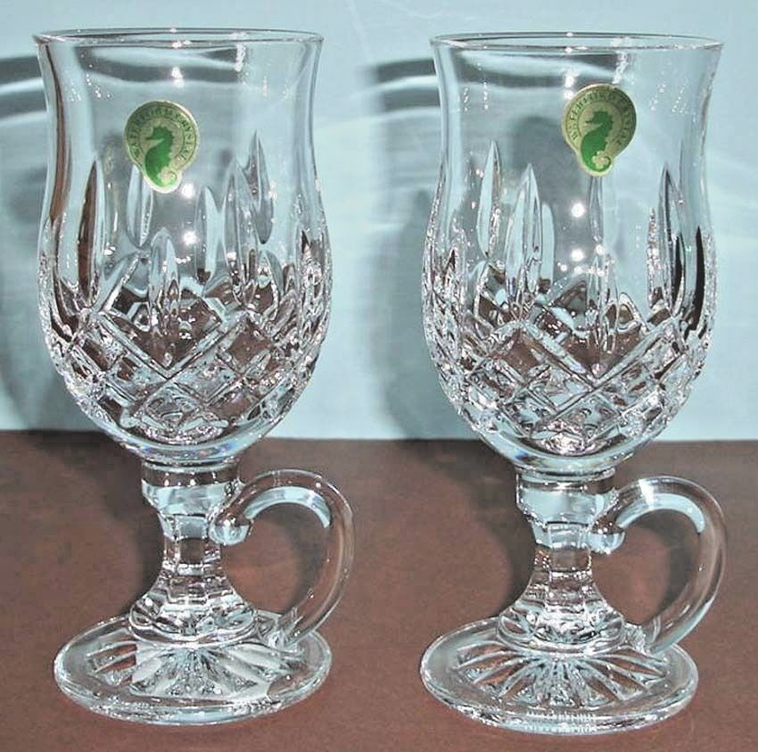 Waterford Crystal Lismore Irish Coffee Footed Mug Set 8oz Pair New #108068