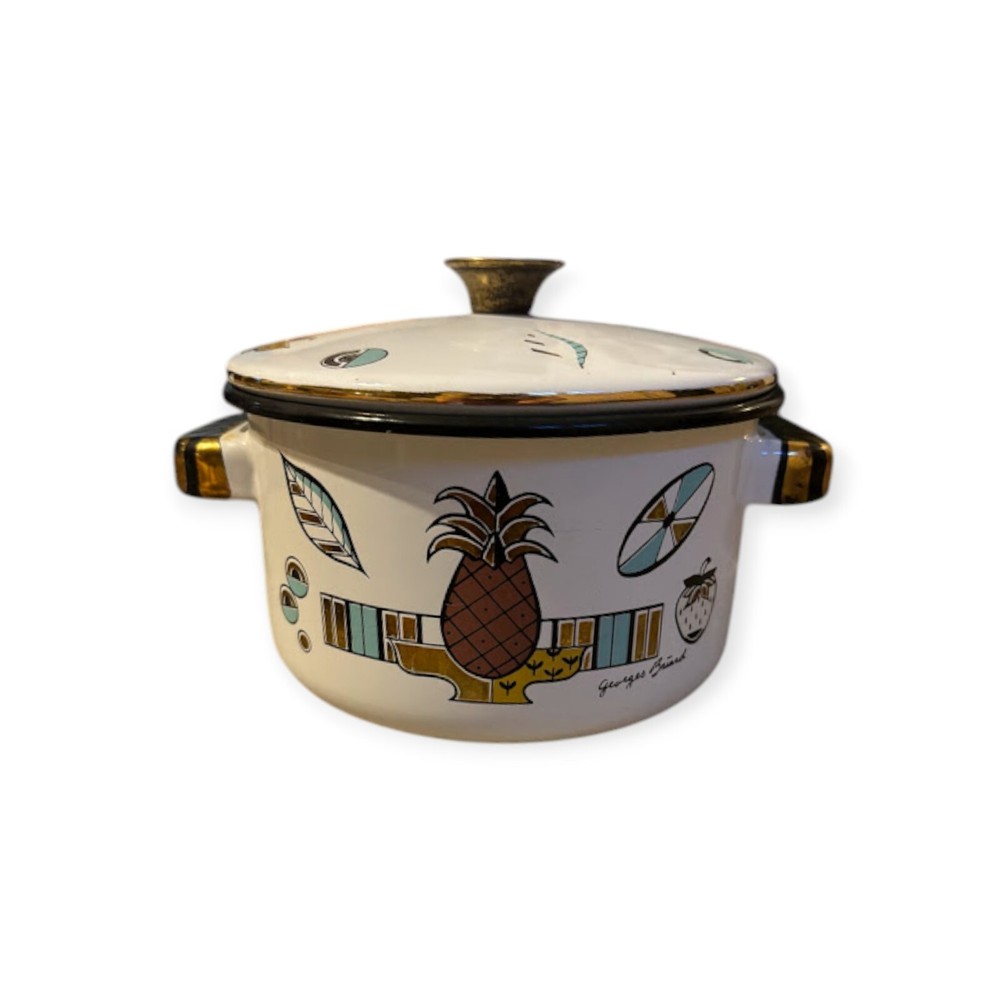 Vintage Georges Briard Ambrosia Enamelware 2-qt Sauce Pan Pineapple with lid