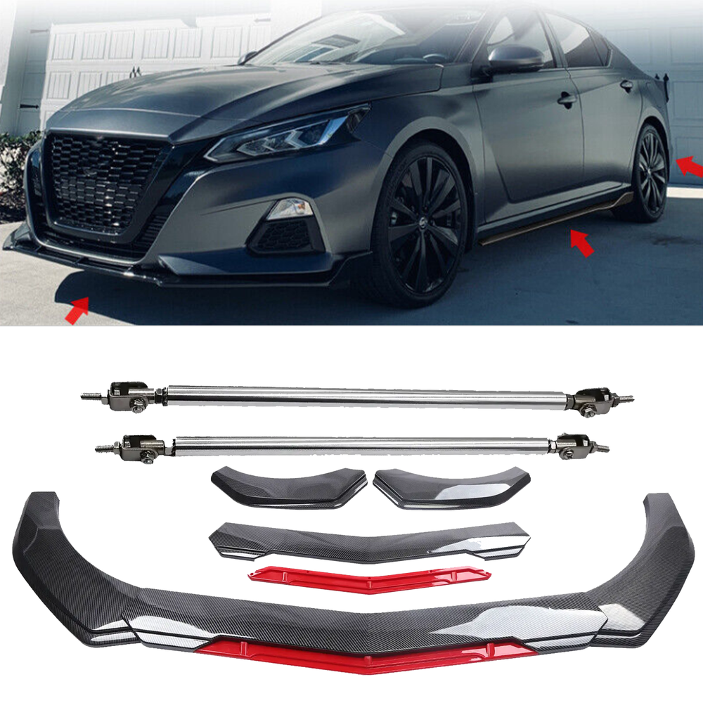 Carbon Fiber Front Bumper Lip Spoiler Splitter Strut Rod for Nissan Altima