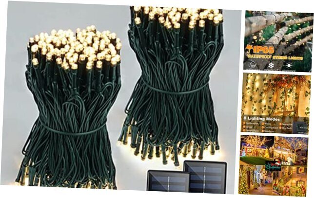 Super-Long 2-Pack Each 85FT Solar String Lights Outdoor, 480 2 Pack Warm White