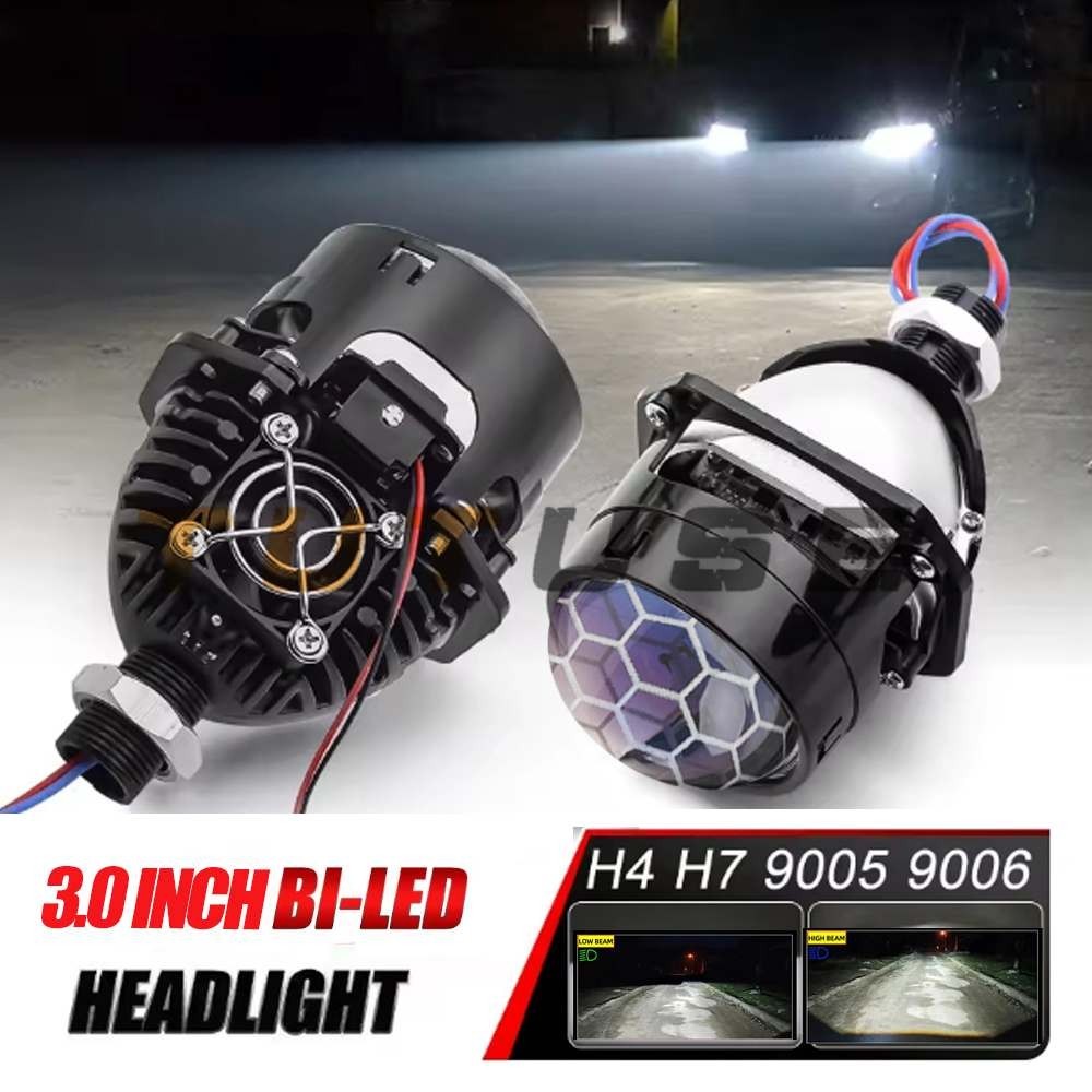 90W 3.0' H7 LED H4 9005 9006 Blue Honeycomb Bi LED Projector Lenses Universal