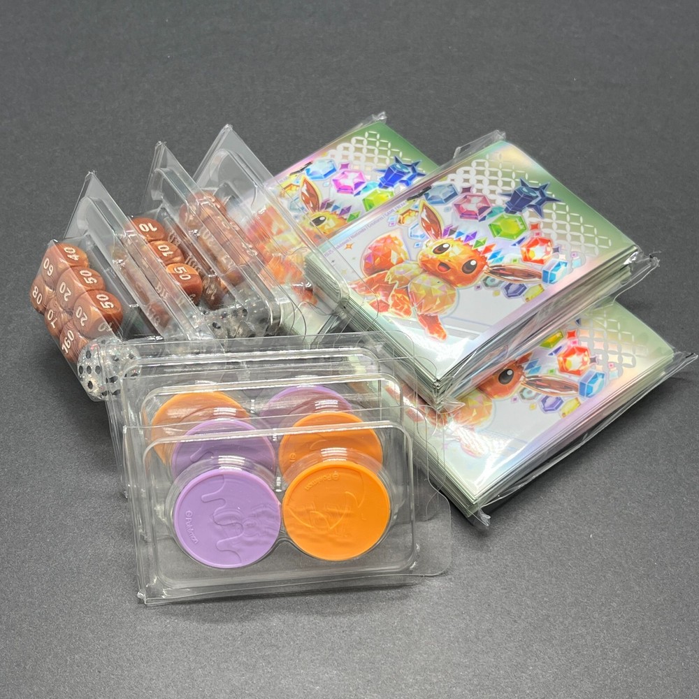 (3x) Lot of 3 Prismatic Evolutions ETB Sleeves, Dice and Coins (ETB Contents)