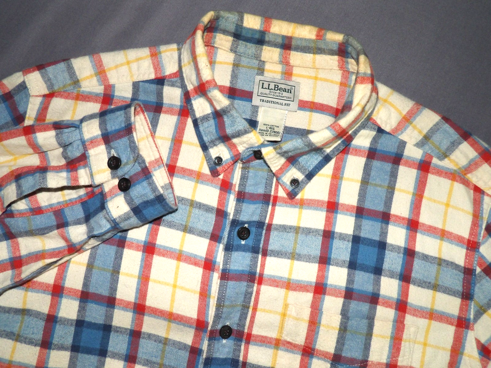 L.L. Bean Long Sleeved Plaid Flannel Outdoor Button Up Shirt Men's Large