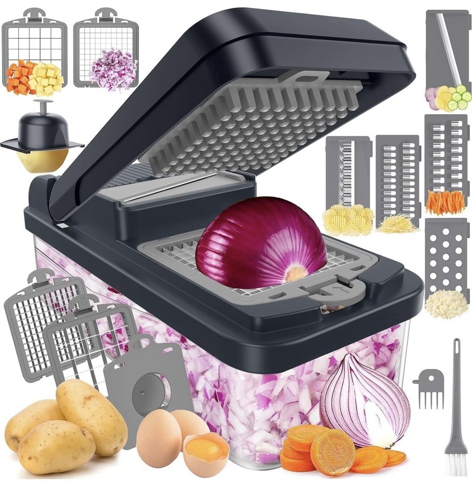 12-in-1 Vegetable Chopper Kitchen Gadgets with 7 Blades Veggie Food Onion Slicer