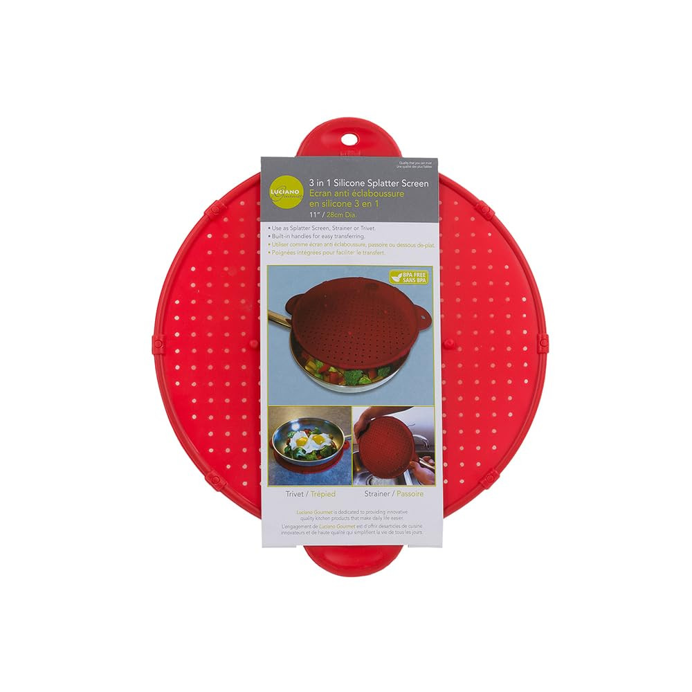 Multifunctional Frying Pan Silicone Splatter Screen, Red, Large
