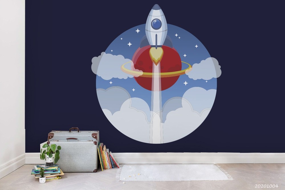 3D Space Rocket Stars Illustration Wall Murals Wallpaper Murals Wall Sticker 9