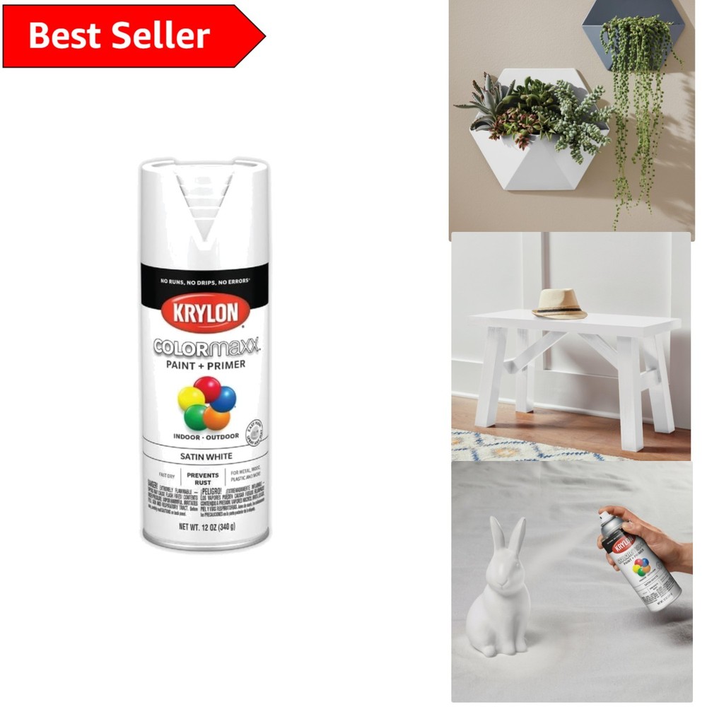 COLORmaxx Satin Spray Paint & Primer - Fast-Drying, Rust Resistant, 12 Oz. White