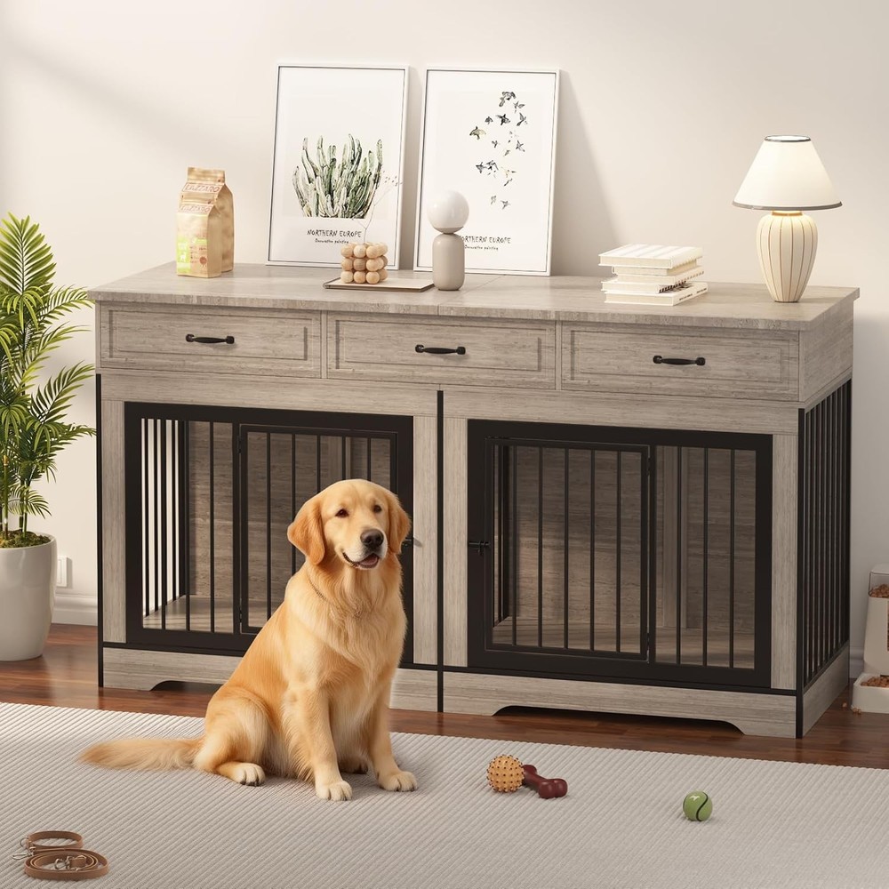 XL Dog Crate Furniture for 2 Dogs, Heavy Duty Double Dog Crates