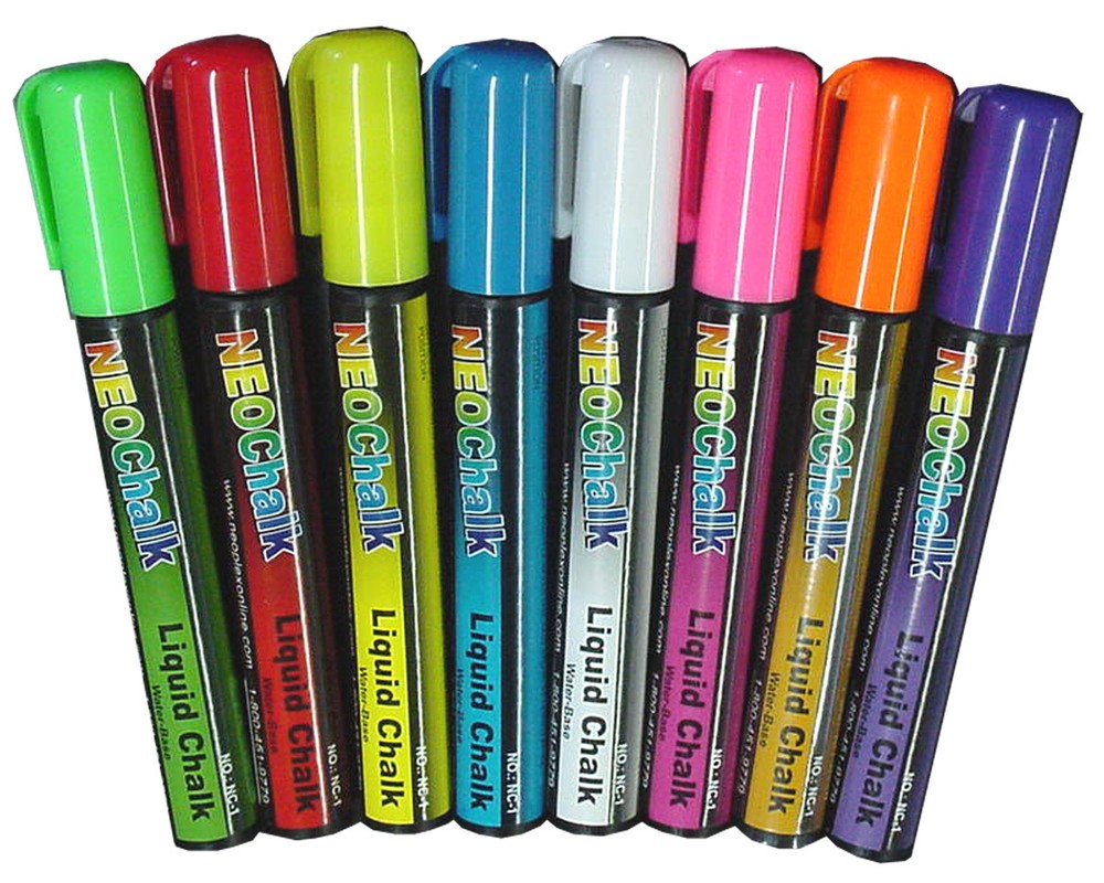 BRIGHT NEON COLOURS LIQUID DRY WIPE CHALK MARKER PENS BLACKBOARDS WINDOWS GLASS