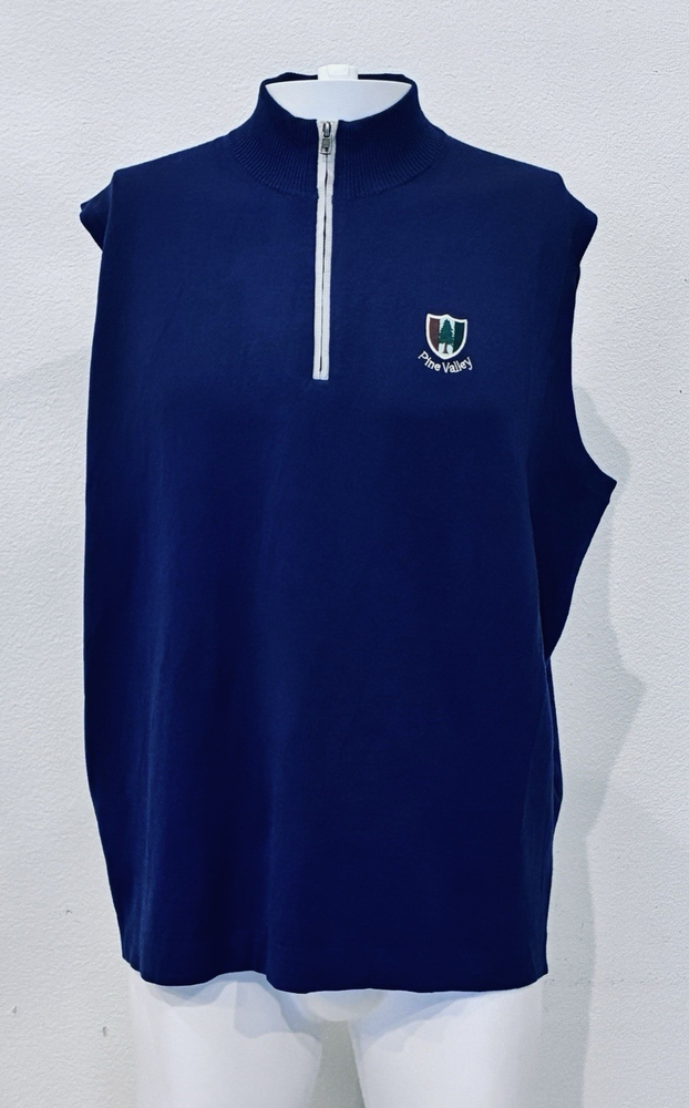Peter Millar Merino Wool Pine Valley Golf Sweater Vest Mens L Blue 1/4 Zip Rare