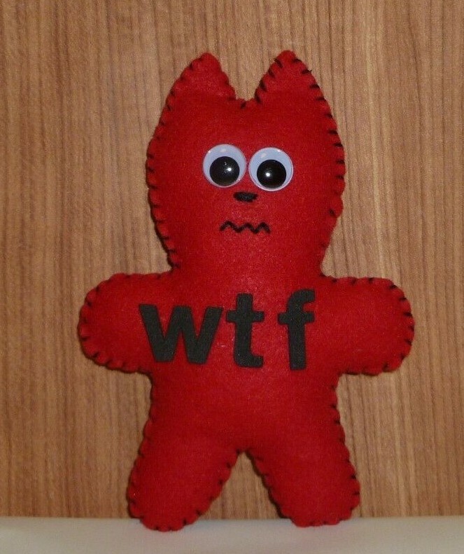 Stuffed animal red cat WTF adult gift office desk decor