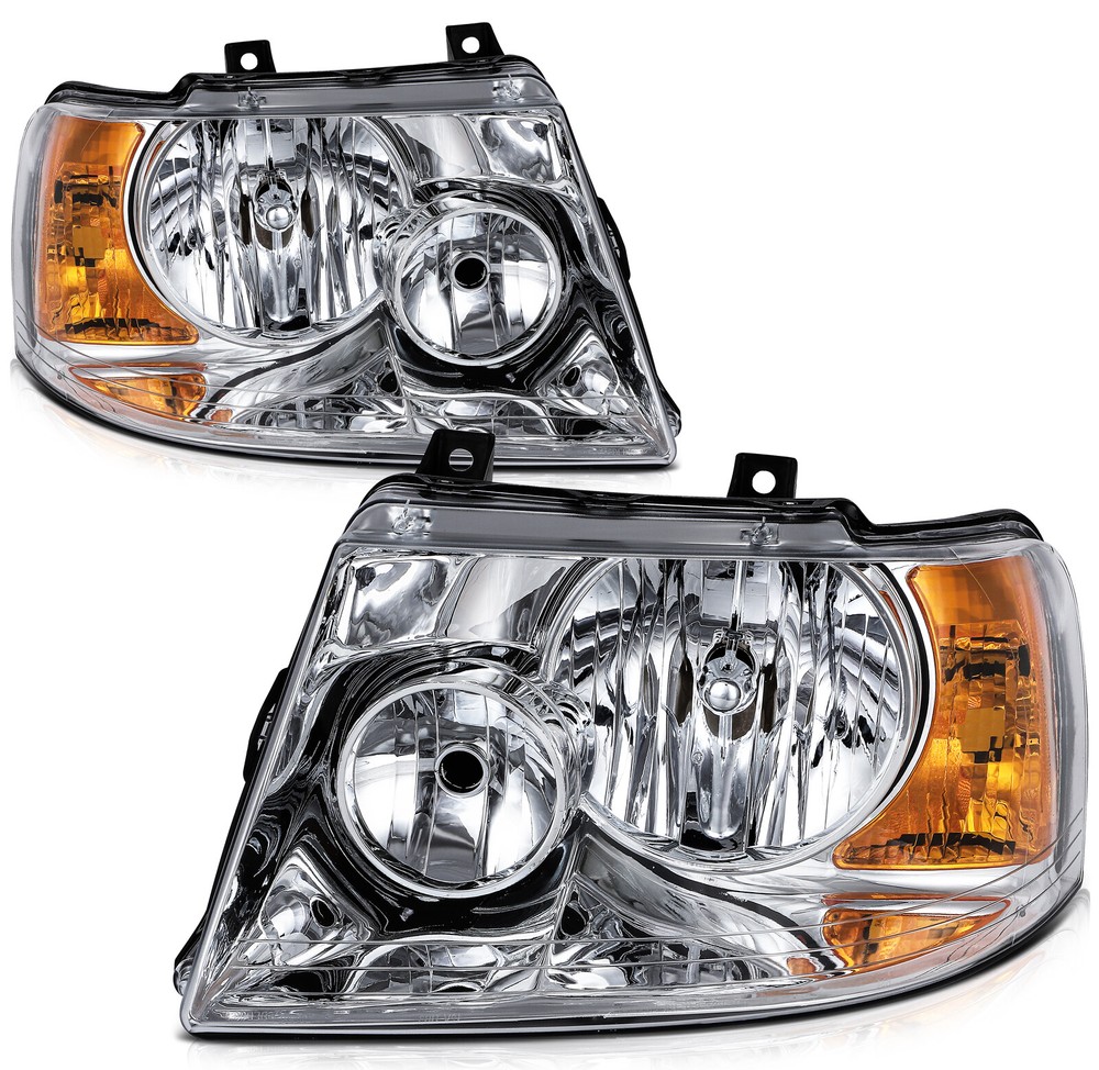 For Ford Expedition 2003-2006 Chrome Housing Headlights Assembly Headlamps Pair