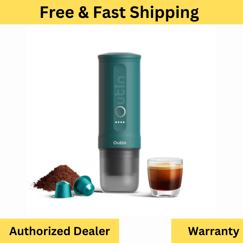 OutIn Nano Portable Espresso Coffee Maker Teal Travel Self-Heating USB-C Car RV