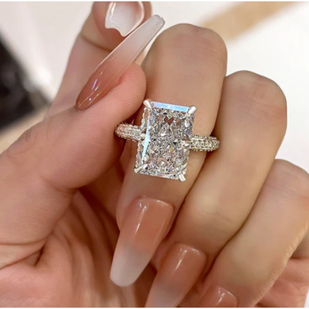 Platinum Diamond Wedding Ring 6 Carat IGI Lab Created PT950 Radiant Cut E F  VS