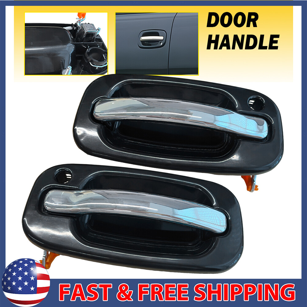 Chrome Black Exterior Door Front Handle Pair Set for Silverado Pickup Truck