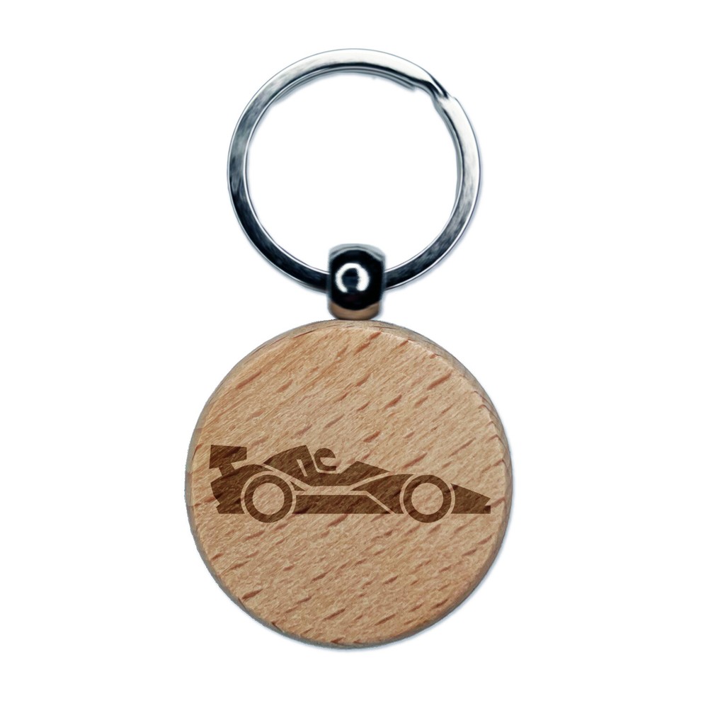 Racing Car Racecar Vehicle Automobile Engraved Wood Round Keychain Tag Charm
