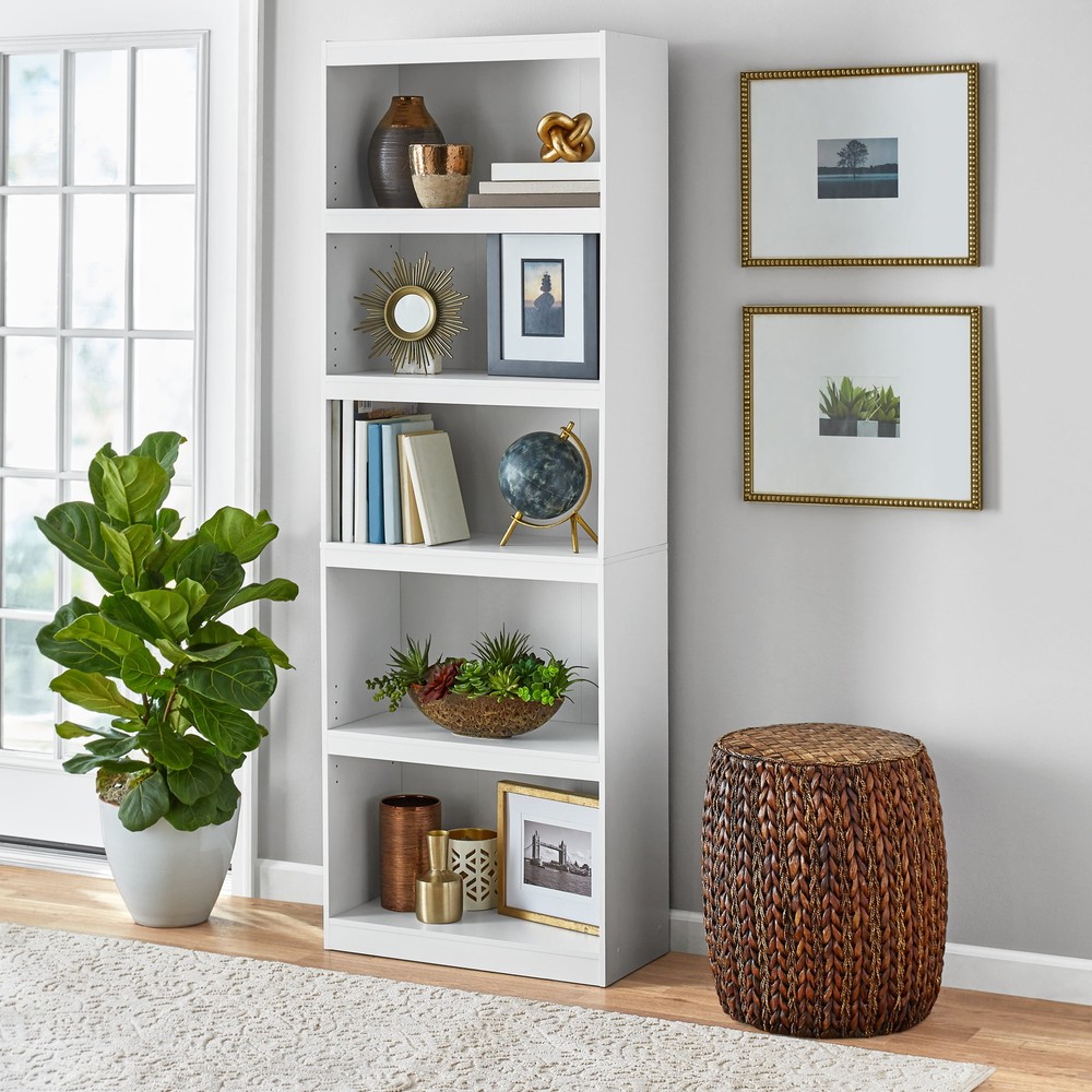 White 5-Shelf Adjustable Bookcase with Frame