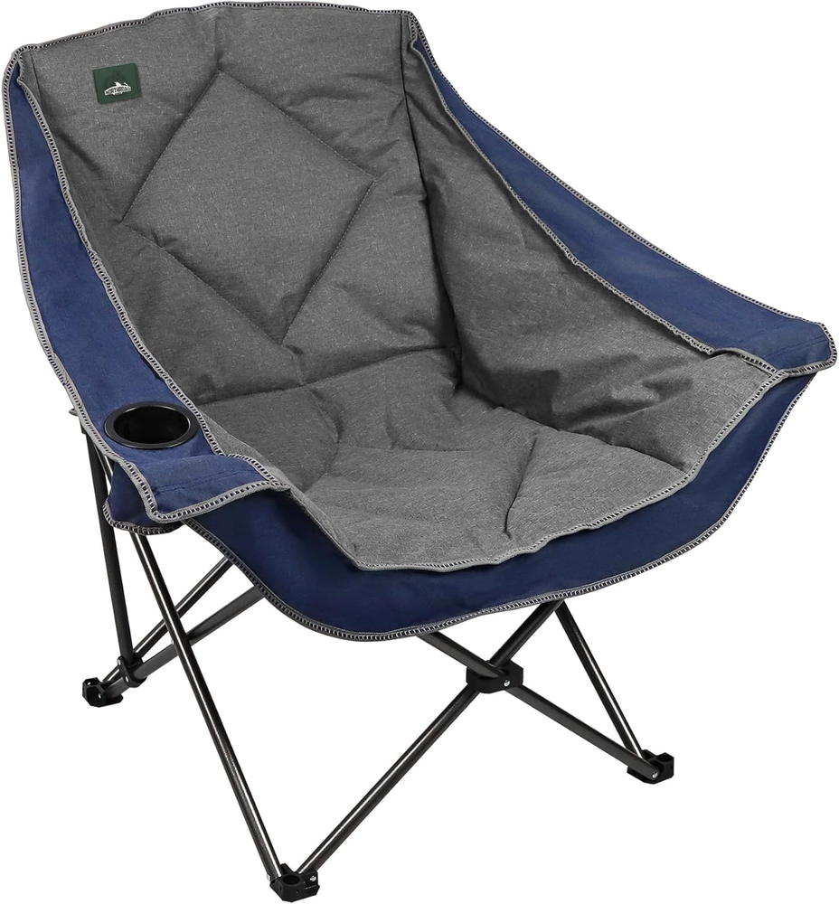 Oversized Foldable Camping Chair, Outdoor Padded Lawn Chair W/Cup Holder,Carry B