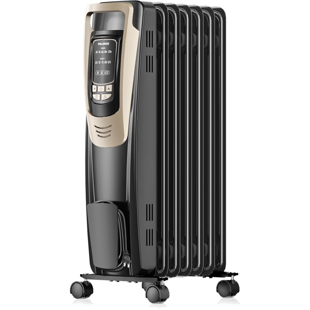 Energy-Efficient Compact Champagne Oil Heater with Thermostat & Safety Features