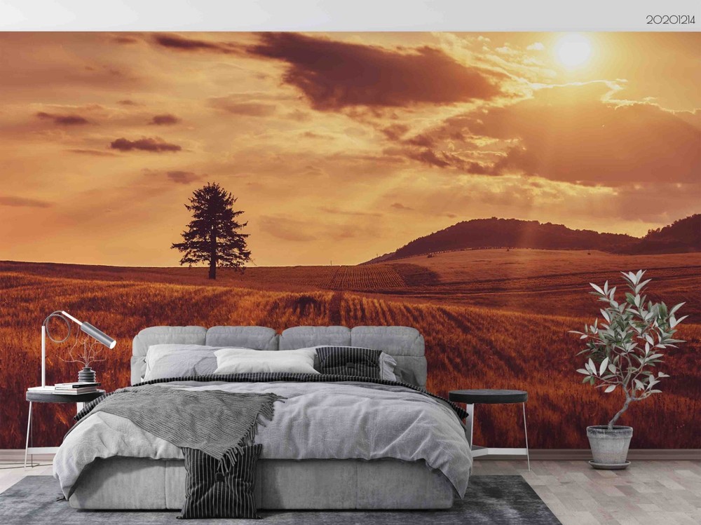 3D Field Sky Sunset Landscape Wall Murals Wallpaper Murals Wall Sticker