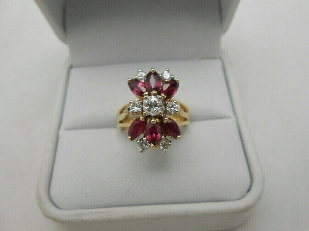 Stunning Wedding Band Ring Marquise Simulated Pink Ruby 14k Yellow Gold Plated
