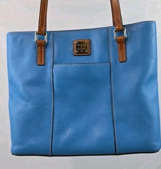 Dooney And Bourke Bright Blue Pebble Leather Medium Tote, Pre-owned
