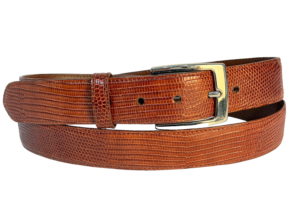 w. Kleinberg Genuine Lizard Skin Belt Men's 44 Brown Made in USA 1 3/8