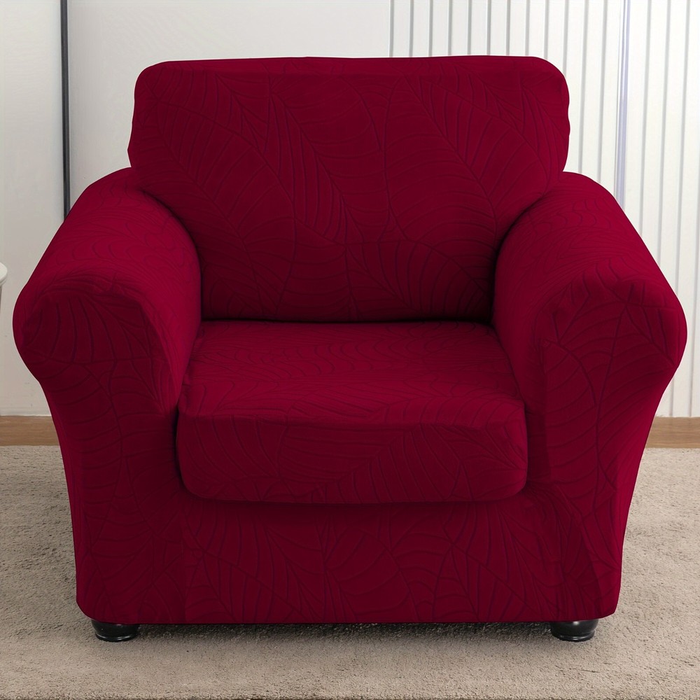 Waterproof leaf pattern jacquard stretch armchair cover with cushion cover