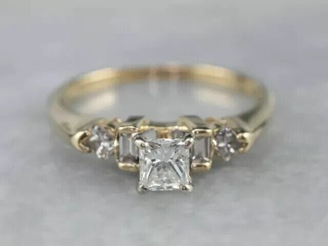 1.20Ct Princess Cut Simulated Diamond Engagement Ring In 14k Yellow Gold Plated