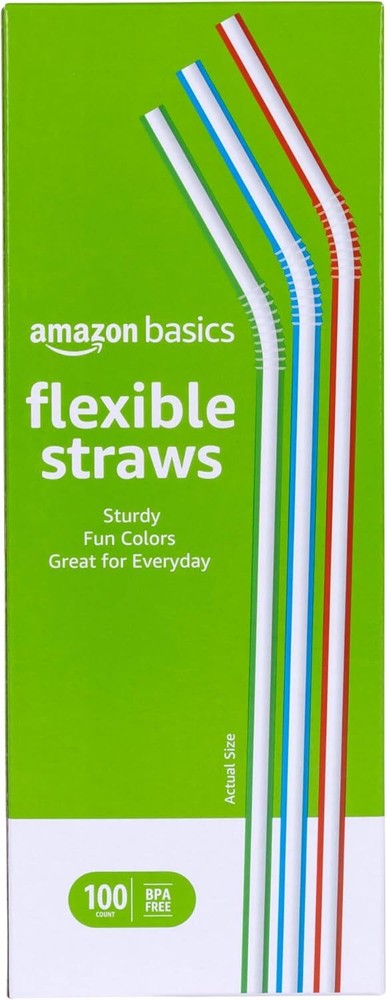 Amazon Basics Disposable Striped Plastic Flex Large Pack, Blue, Green, Red