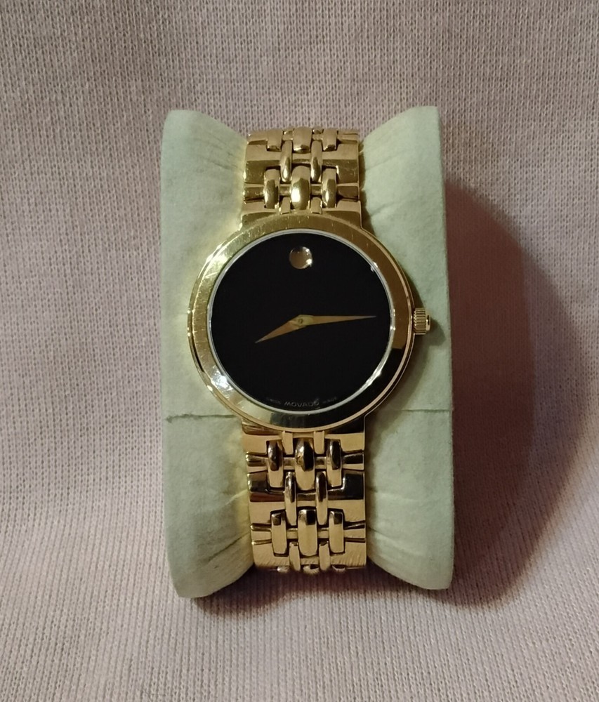 Movado 88 E4 1892 34mm gold Museum watch black dial men needs battery