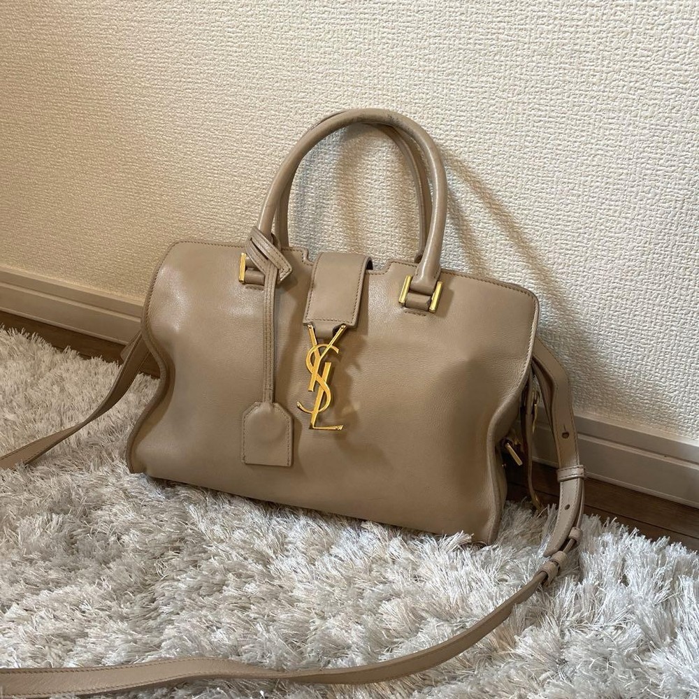 YSL Cabasu Leather Shoulder Bag Beige F0508185 Authentic Luxury