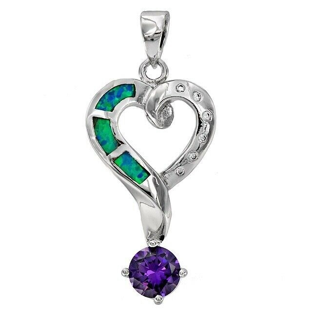 2CT Amethyst & Australian Opal Inlay 925 Sterling Silver Pendant Jewelry EO3