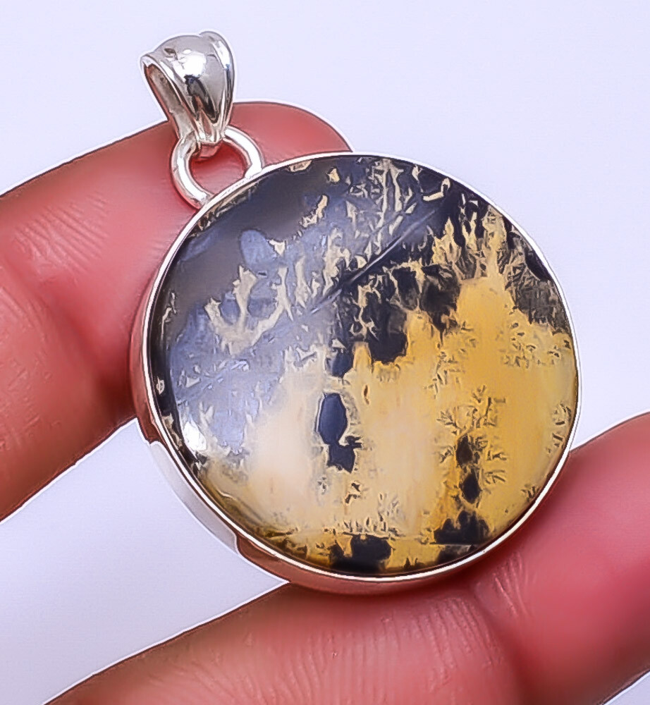 Honey Dendritic Opal - Mexico Gemstone 925 Sterling Silver Pendant 1.68