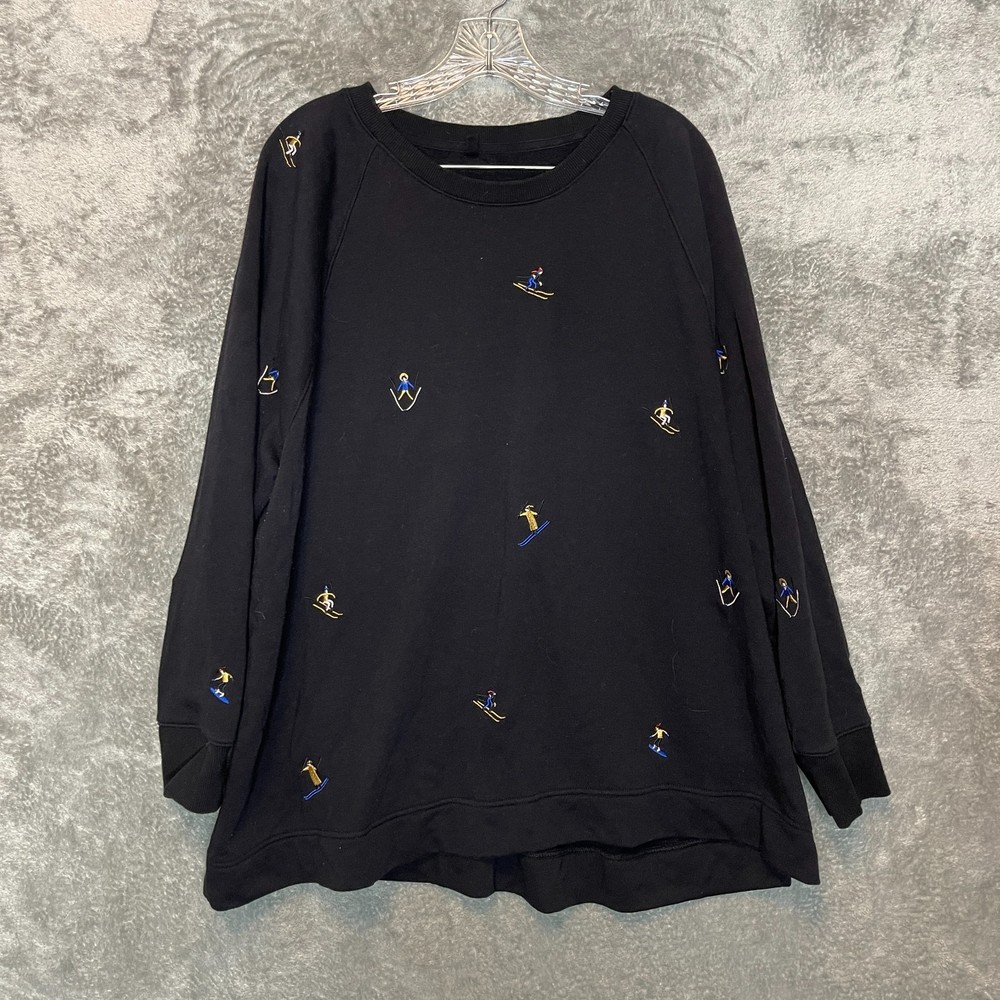 Lou Grey Loft Women Embroidered Novelty Ski Cozy Cotton Terry Sweatshirt 20 Plus