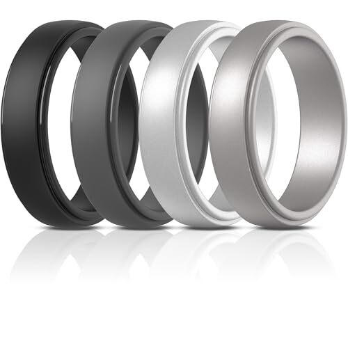 Silicone wedding ring set 9.5-10 size 19.8mm in gunmetal silver black dark grey narrow band